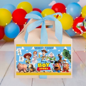 To jest pudełko szczytowe z opowieścią dla chłopca, Etykieta pudełka szczytowego Toy Story, Etykieta pudełka ze smakołykami Toy Story, Pudełko ze smakołykami na baby shower Toy Story, Upominki na przyjęcie 0040