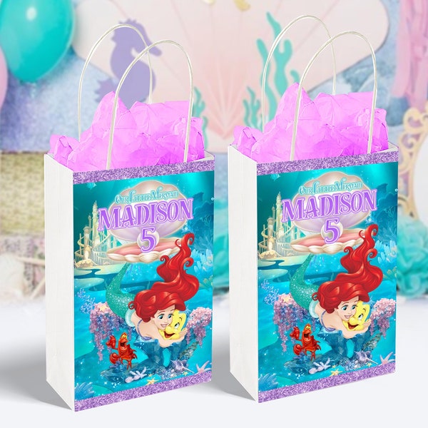 Little Mermaid Ariel Treat Bag Label, Little Mermaid Ariel Paper Bag Label, Little Mermaid Ariel Giveaway Label, DIGITAL FILE ONLY 0027