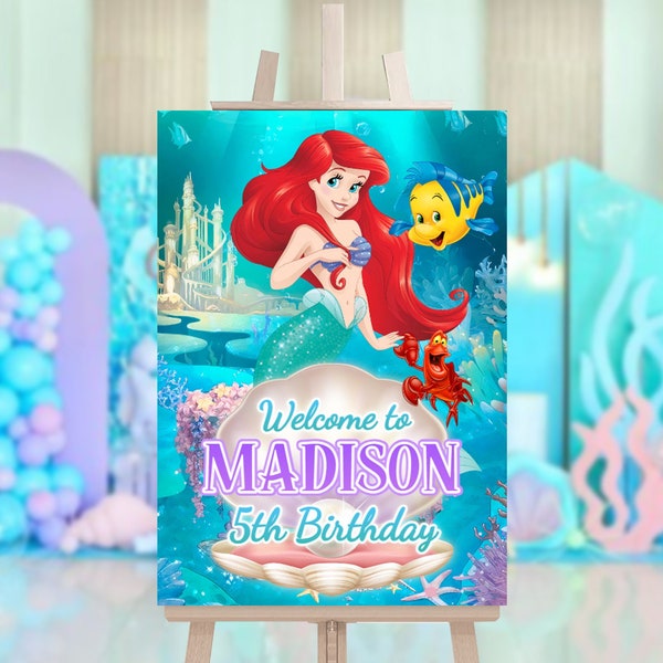 Little Mermaid Ariel Welcome Sign, Little Mermaid Ariel Welcome Board, Little Mermaid Ariel Welcome Banner, DIGITAL FILE ONLY 0027