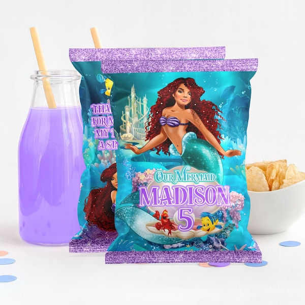 Mermaid Ariel African Chip Bag Label, Mermaid Ariel African Chip Bag, Mermaid Ariel Chip Template, Mermaid Ariel Chip Bag Template 0043