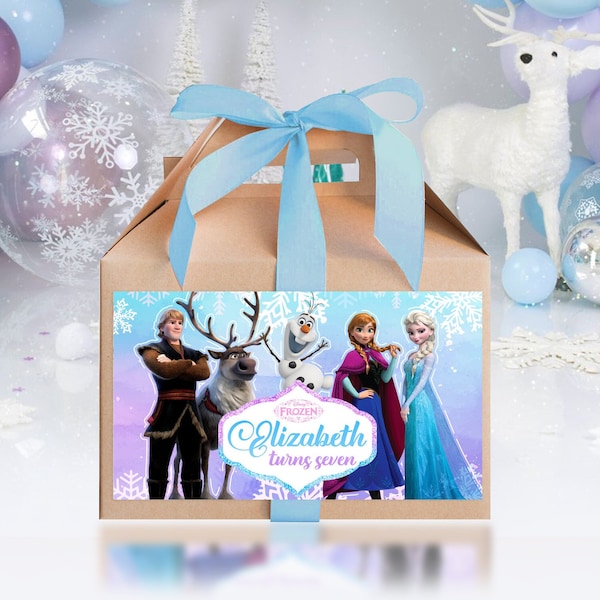 Frozen Gable Box Label, Frozen Treat Box Label, Frozen Treat Box Party Favors 0013