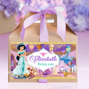 Princess Jasmine Birthday gable box labels, Printable templates, Kids Birthday treat box labels, Kids Editable party favors, Box labels 0021