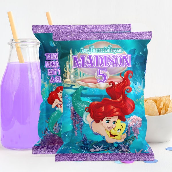 Mermaid Ariel Chip Bag Label, Mermaid Ariel Chip Bag, Mermaid Ariel Chip Template, Mermaid Ariel Chip Bag Template 0027