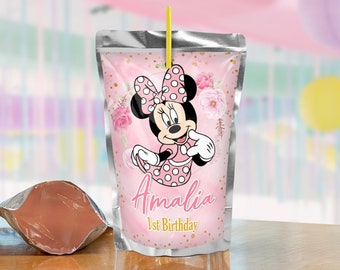 Étiquette Minnie Mouse rose Capri soleil, Minnie Mouse Pink Kool Aid, étiquette de pochette de jus de fruits Minnie Mouse imprimable, fichier numérique uniquement 0022