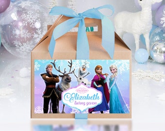 Frozen Gable Box Label, Frozen Treat Box Label, Frozen Treat Box Party Favors 0013