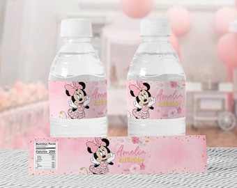 Emballage de bouteille rose Minnie Mouse, emballage de bouteille Minnie Mouse imprimable, Minnie Mouse, fichier numérique uniquement 0022