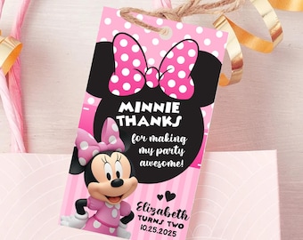 Minnie Mouse Pink Thank You Tags, Giveaway Labels (Digital File) 0038