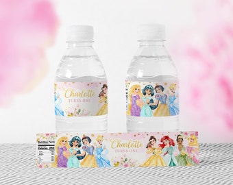 Emballage de bouteille princesse, emballage de bouteille rose princesse imprimable, princesse, fichier numérique uniquement 0024