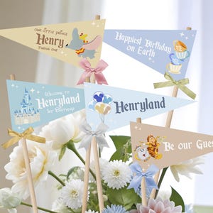 Happiest Birthday Editable Flag, Magical Party Editable Flag, Theme Park Flag, Mickey Party Flag, 0037