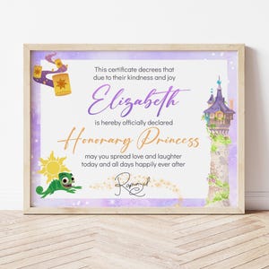 Tangled Rapunzel Party Favors Certificate Template,  Honorary Princess Certificate, Printable file only, 0034