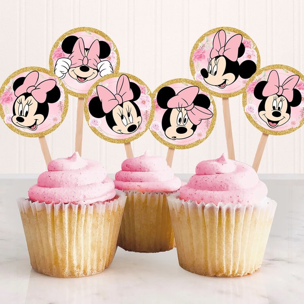 Minnie Mouse Rosa Cupcake Topper, Minnie Mouse Rosa Cupcake Topper Imprimible, Minnie Mouse Rosa, DESCARGA INSTANTE 0022