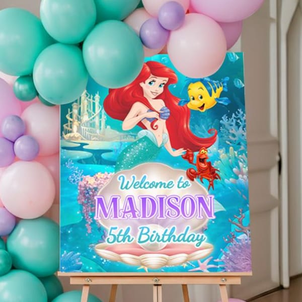 Little Mermaid Ariel Welcome Sign, Little Mermaid Ariel Welcome Board, Little Mermaid Ariel Welcome Banner, DIGITAL FILE ONLY 0027