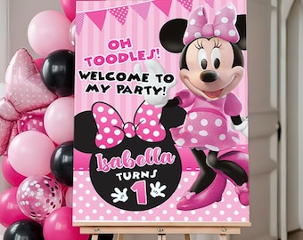 Cartello di benvenuto rosa di Minnie Mouse, bacheca di benvenuto rosa di Minnie Mouse, striscione di benvenuto rosa di Minnie Mouse, SOLO FILE DIGITALE 0038