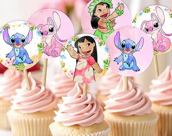 Adorno para cupcakes de Lilo Stitch, imprimible para cupcakes de Lilo Stitch, cupcakes de Lilo Stitch, fiesta de Lilo Stitch, regalos de cumpleaños de Lilo Stitch, 0007