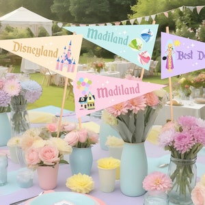 Editable Disneyland Birthday Flag, Editable Disneyland Birthday Centerpiece, Editable Disneyland Flag Centerpiece, DIGITAL FILE ONLY 0015