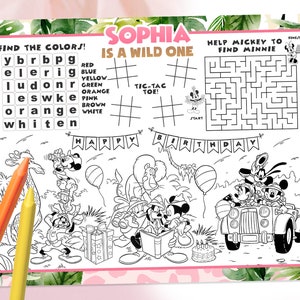 Mouse Pink Safari Activity Placemat, Mouse Safari Pink Placemat, Mouse Safari Pink Coloring Sheet, DIGITAL FILE ONLY 0023