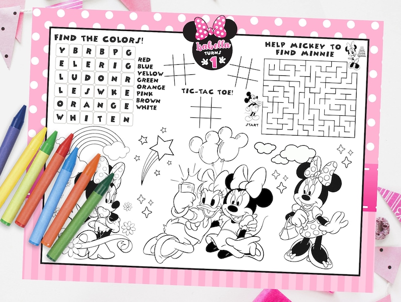 Minnie Mouse Pink Activity Placemat, Minnie Mouse Pink Placemat, Minnie Mouse Pink Coloring Sheet, DIGITAL FILE ONLY 0038 imagem 1