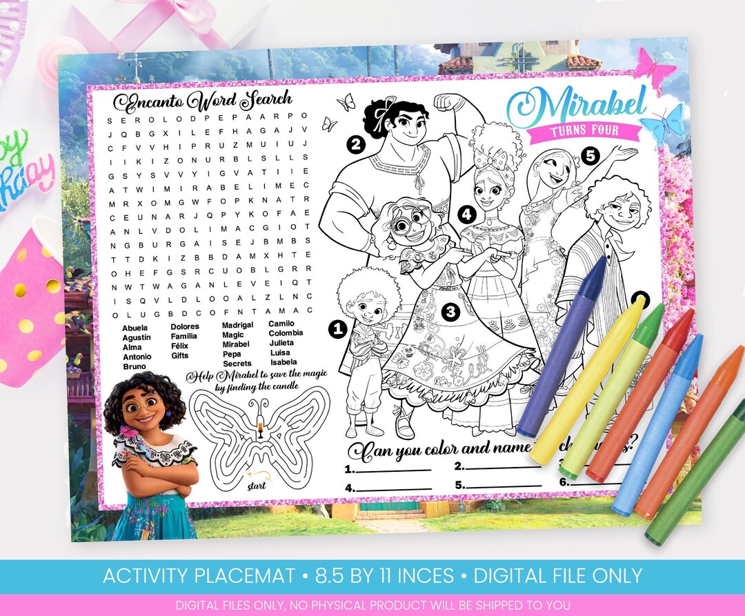 Encanto Activity Placemat Encanto Placemat Encanto Coloring Etsy