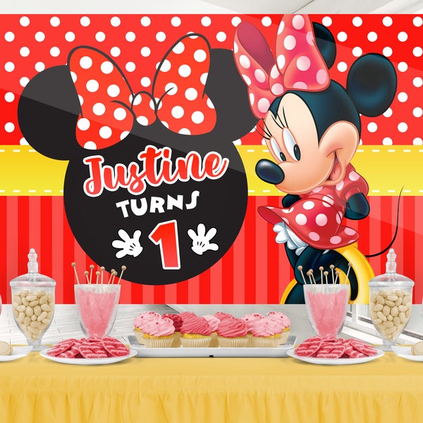 Minnie Mouse Red Backdrop, Minnie Mouse Red Banner, Minnie Mouse Red Printable Backdrop, DIGITAL FILE ONLY 0039