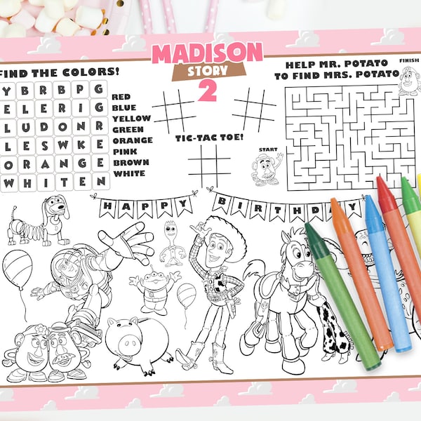 Napperon d'activité Toy Story Girl, napperon Toy Story Girl, feuille de coloriage Toy Story Girl, fichier numérique uniquement 0033