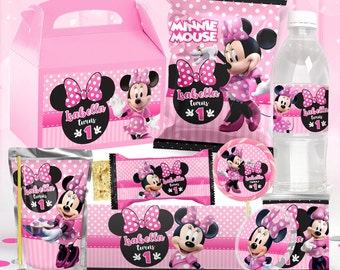 Forfait fête rose Minnie Mouse, imprimables anniversaire Minnie Mouse rose, Kit fête rose Minnie Mouse, fichier numérique uniquement - 0038