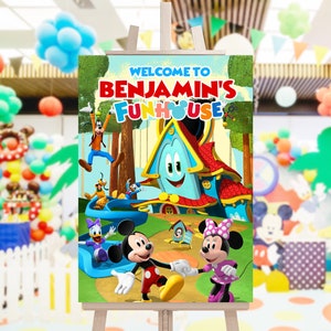 Mouse fun house Welcome Sign, Mouse funhouse Welcome Board, Mouse funhouse Welcome Banner, DIGITAL FILE ONLY 0029
