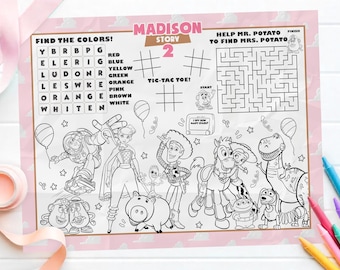 Mantel individual de actividades de cumpleaños para niña de Toy Story, hoja para colorear (archivo digital) 0033