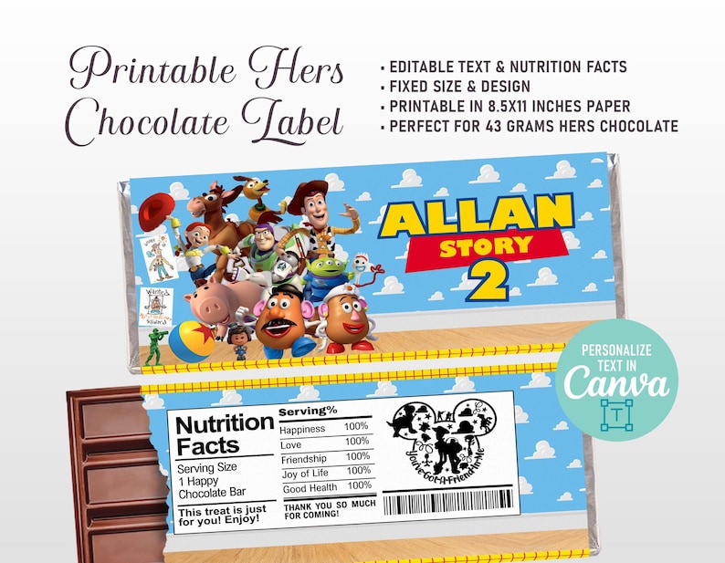 Toy Story Chocolate Bar Wrapper, Toy Story Candy Bar Wrapper, Digital ...
