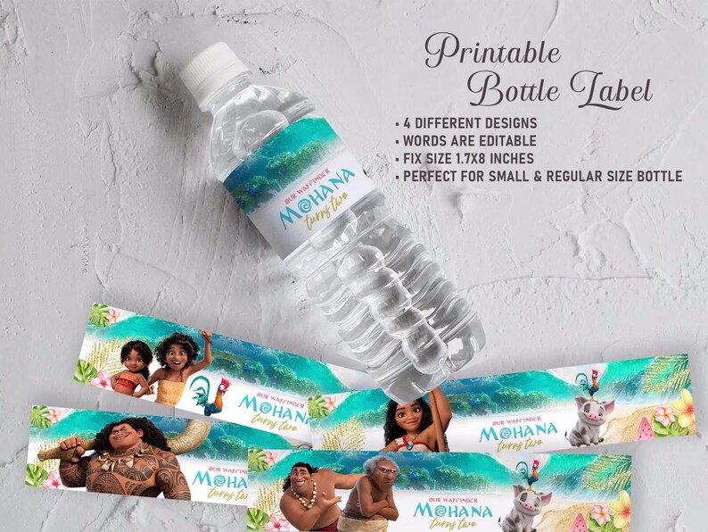 Moana 2 Water Bottle Label, Printable Wrapper (Digital File) 0047 image 2