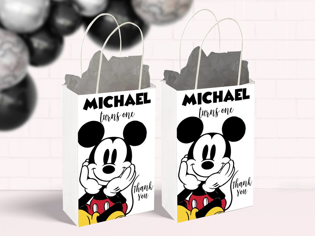 Mickey Mouse Treat Bag Label, Mickey Treat Bag Label Black and White, Monochromatic Mickey Mouse ...