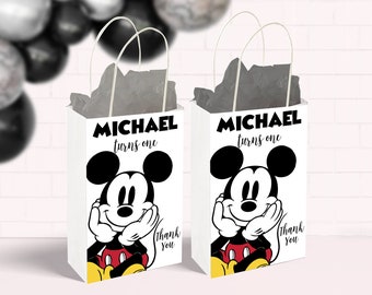 Mickey Mouse Treat Bag Label, Mickey Treat Bag Label Black and White, Monochromatic Mickey Mouse Treat Bag Label Printable 0036