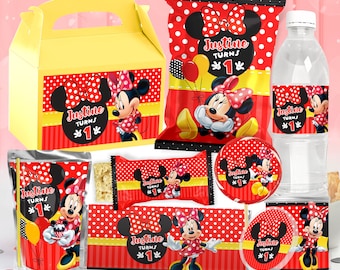 Paquete de fiesta rojo de Minnie Mouse, imprimibles de cumpleaños de Minnie Mouse, kit de fiesta rojo de Minnie Mouse, solo archivo digital - 0039