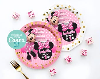 Minnie Mouse Plate Insert, Pink Charger, Birthday Party (Digital File) 0038