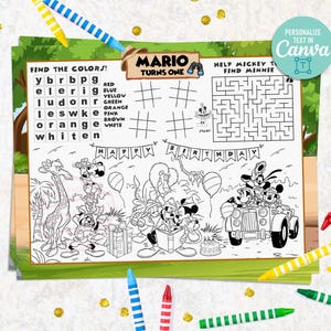 Mouse Safari Birthday Activity Placemat, Mouse Jungle Coloring Sheet (Digital File) 0030