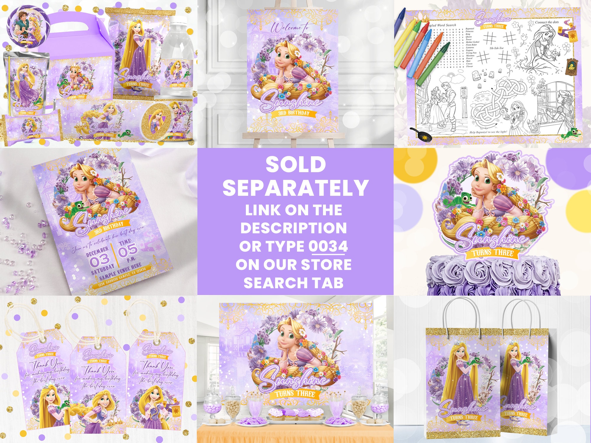 Tangled Rapunzel Party Signs, Tangled Rapunzel Posters, Tangled