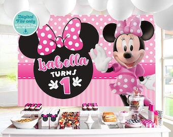 Sfondo rosa di Minnie Mouse, striscione rosa di Minnie Mouse, sfondo stampabile rosa di Minnie Mouse, SOLO FILE DIGITALE 0038