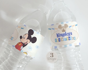 Disneyland Birthday Party Favors, Mickey Bottle Wrapper, Digital Download, 0037