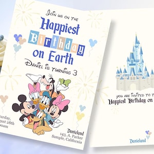 Dinseyland Invitation, Happiest Birthday Invitation, Magical Party invitation, Theme Park invitation, Mickey invitation, 0037