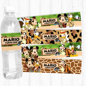 Mickey Safari Party Favors Bottle Wrapper Printable, 0030