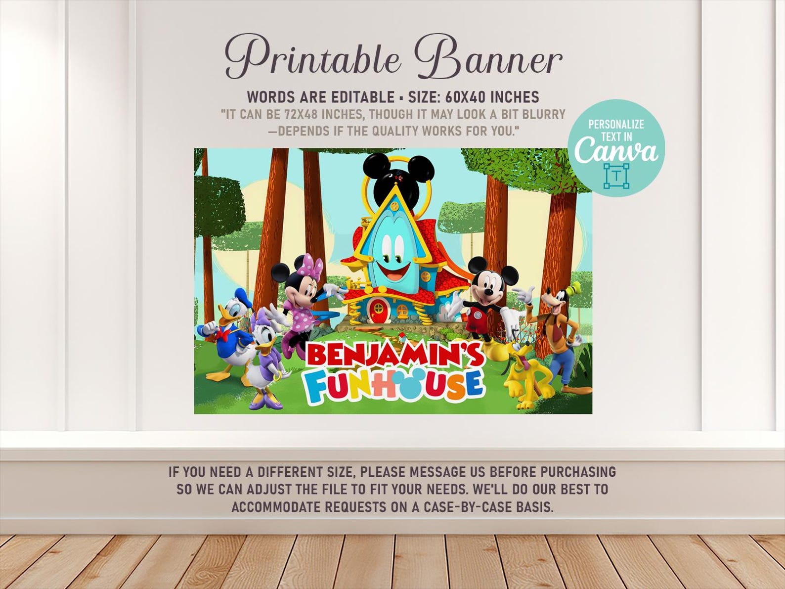 Funhouse Backdrop Mickey Funhouse Birthday Backdrop, Personalized Banner, Digital File ...