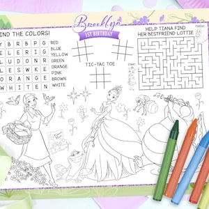 Princess Tiana Activity Placemat, Princess Tiana Placemat, Princess Tiana Coloring Sheet, DIGITAL FILE ONLY 0035