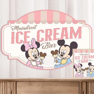 Signalétique de fête Babyland, rue principale, signe de crème glacée d'anniversaire de Minnie, téléchargement numérique, 0044