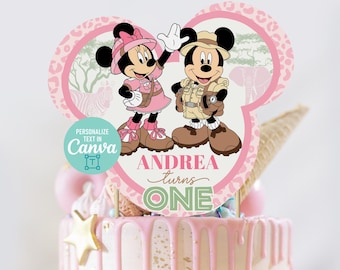 Minnie Pink Safari Cake Topper, Mouse Safari Party Favors, Digital File Only, 0023