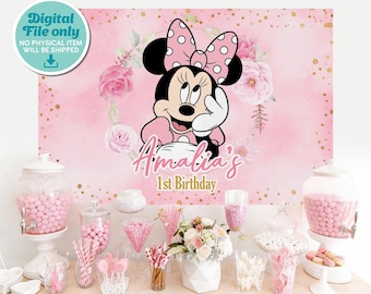 Minnie Pink Birthday Backdrop, Minnie Party Banner, Digital File, 0022