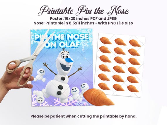 Pin the Nose on Olaf, Frozen Party Game Printable, 0013 - Etsy