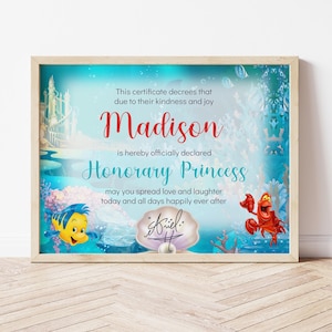 Mermaid Ariel Honorary Princess Certificate, Mermaid Ariel Certificate, DIGITAL FILE ONLY 0027
