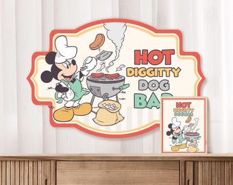Hot Diggity Dog Bar Signage, Mickey Party Decor (Digital Download) 0050