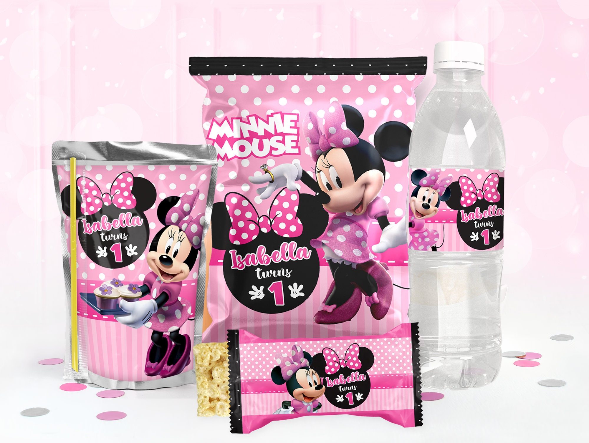 Gastgeschenk Schachtel 1 erste Geburtstag Minnie Maus Mickey Mouse