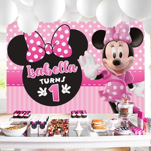 Fondo rosa de Minnie Mouse, pancarta rosa de Minnie Mouse, fondo rosa imprimible de Minnie Mouse, solo archivo digital 0038