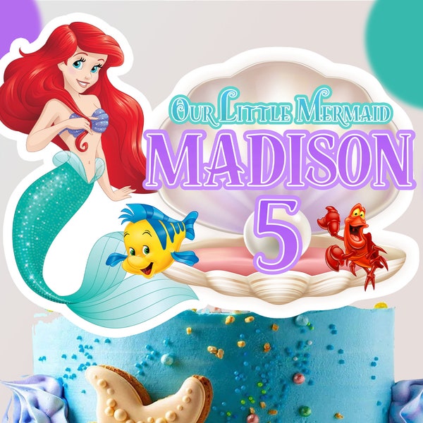 Little Mermaid Ariel cake topper, Little Mermaid Ariel Birthday Cake Topper, Little Mermaid Ariel toppers, DIGITAL FILE ONLY 0027
